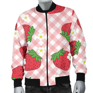 Strawberry Pattern Stripe Background Men Bomber Jacket