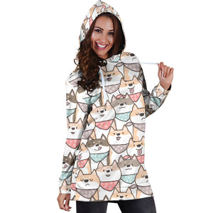 Shiba Inu Pattern Women Hoodie Dress