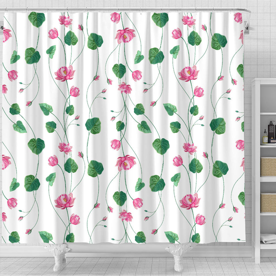Pink Lotus Waterlily Flower Pattern Shower Curtain Fulfilled In US
