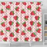 Strawberry Pattern Stripe Background Shower Curtain Fulfilled In US