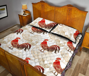 Rooster Chicken Pattern Quilt Bed Set