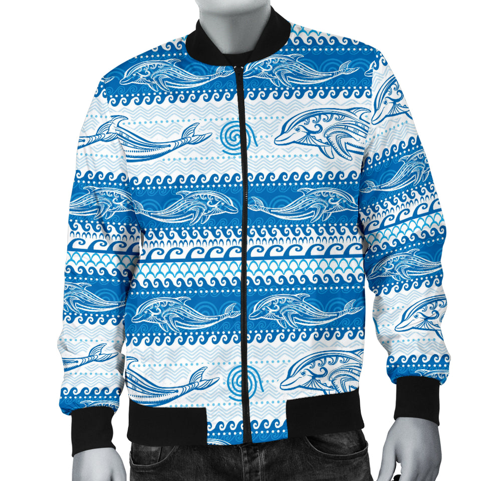 Dolphin Tribal Pattern background Men Bomber Jacket