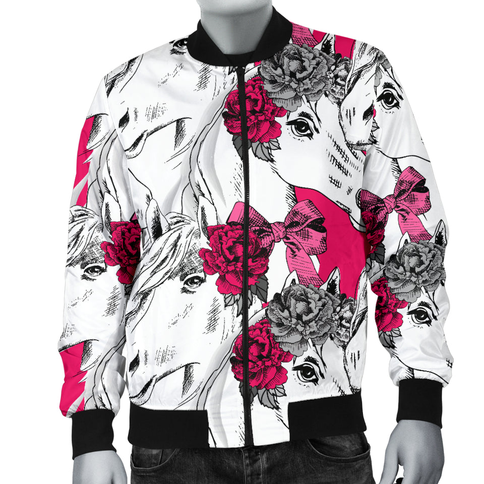 Horse Head Rose Pattern Men Bomber Jacket