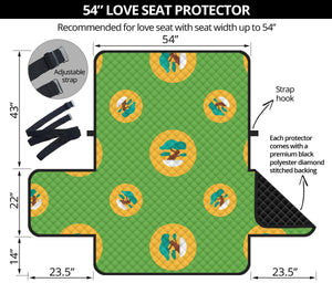 Bonsai Pattern Green Background Loveseat Couch Cover Protector