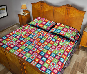 Rainbow Rectancular Pattern Quilt Bed Set