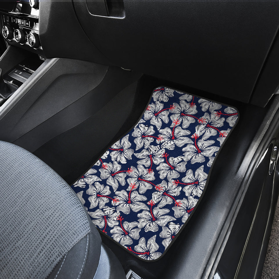 Hibiscus Pattern Print Design 02 Front and Back Car Mats