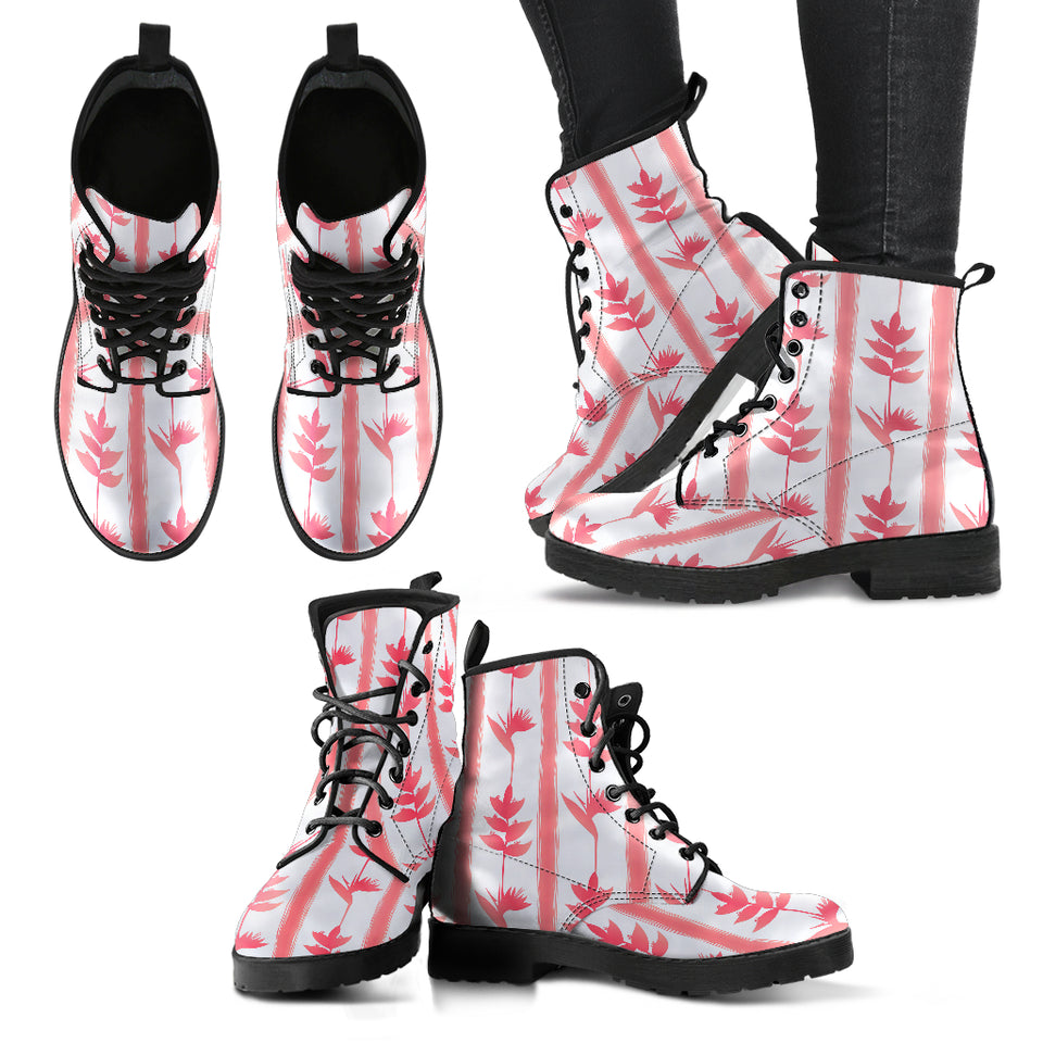 Heliconia Pink White Pattern Leather Boots