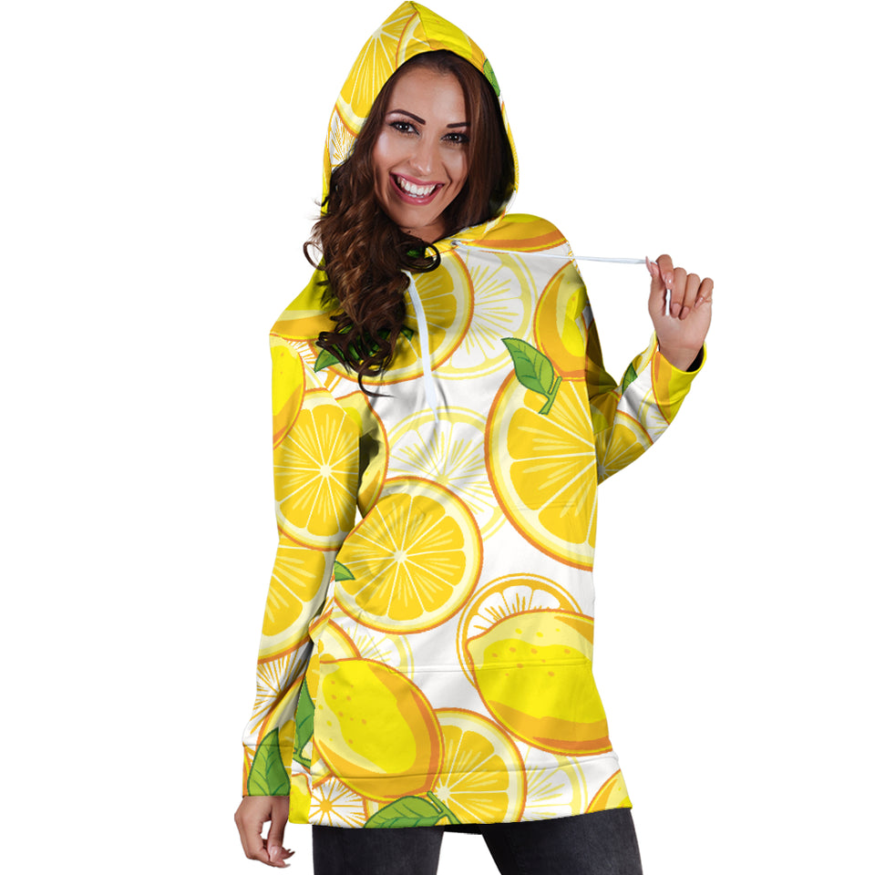 Lemon Pattern Background Women Hoodie Dress