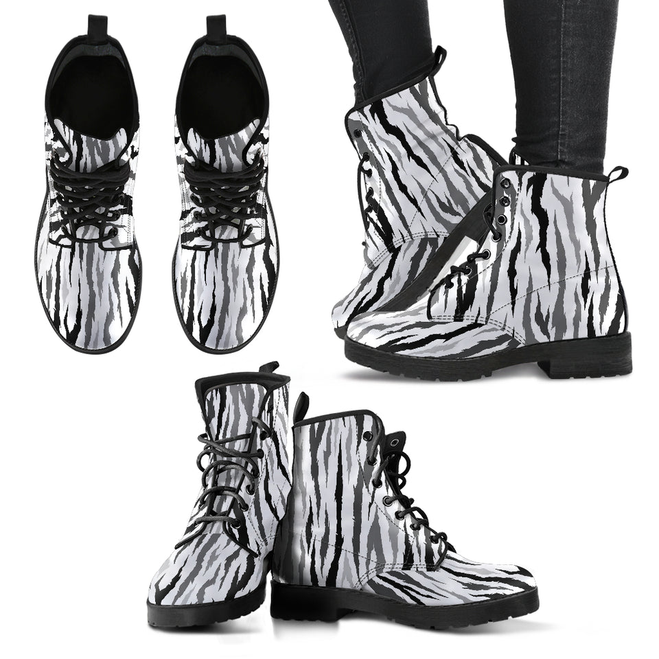 Gray Bengal Tiger Pattern Leather Boots