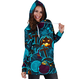 Halloween Pumpkin Cat Pattern Women Hoodie Dress