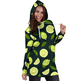 Lime Leaves Pattern Women Hoodie Dress