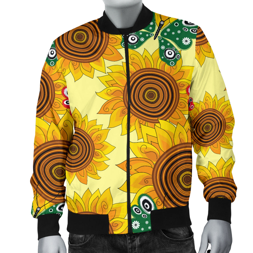 Sunflower Butterfly Pattern Men Bomber Jacket