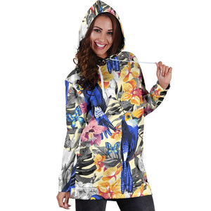 Toucan Leaves Flower Pattern Women Hoodie Dress