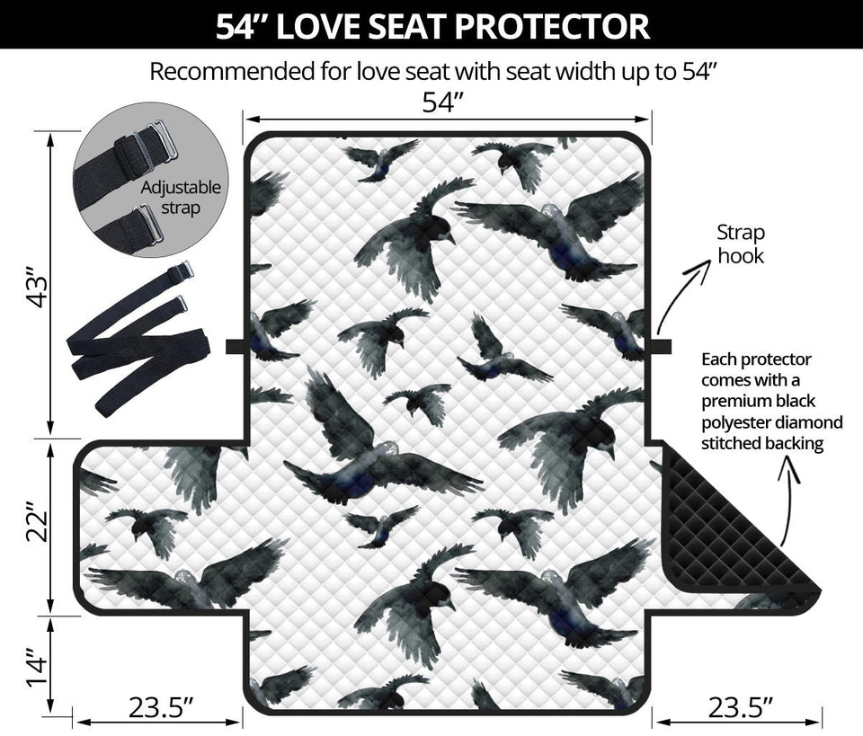 Crow Water Color Pattern Loveseat Couch Cover Protector