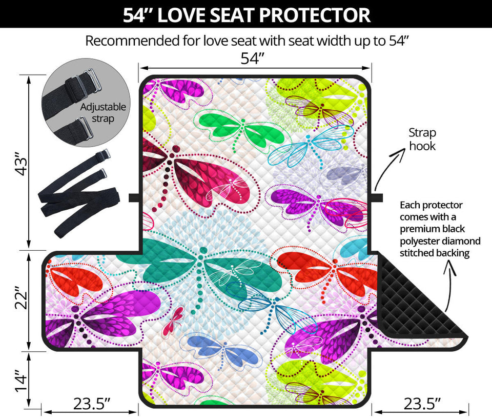 Colorful Dragonfly Pattern Loveseat Couch Cover Protector