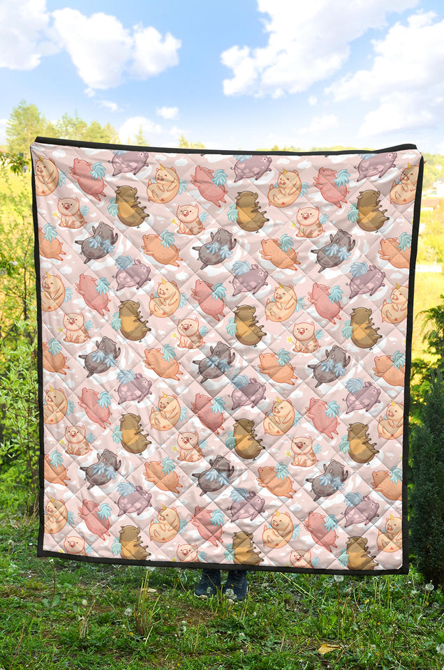 Pig Pattern Print Design 02 Premium Quilt