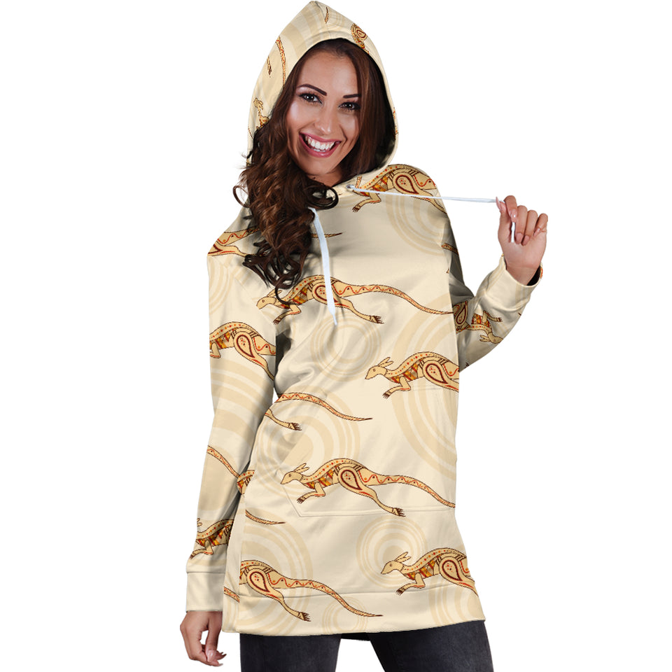 Kangaroo Aboriginal Pattern Background Women Hoodie Dress