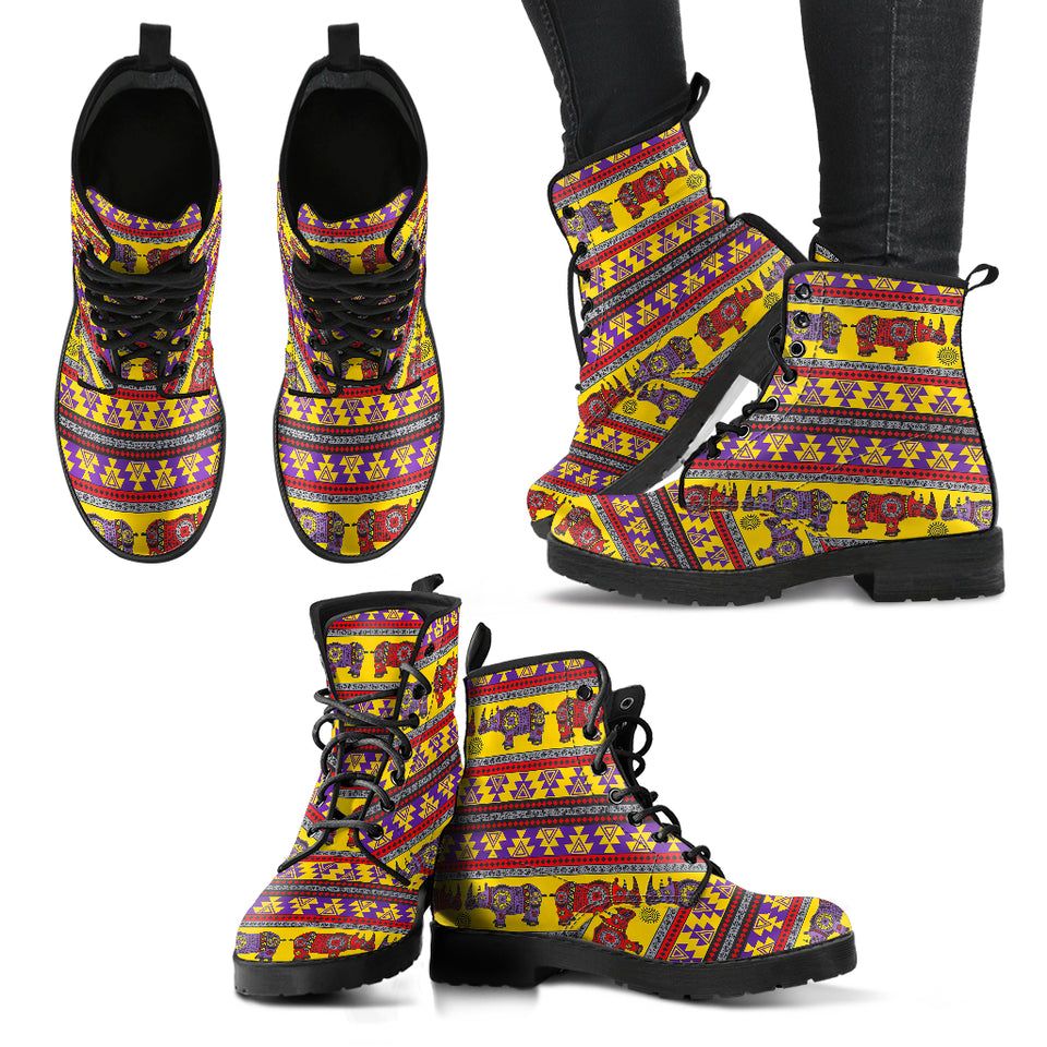 Rhino African Afro Dashiki Adinkra Kente Ethnic Motifs Leather Boots