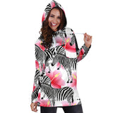 Zebra Red Hibiscus Pattern Women Hoodie Dress