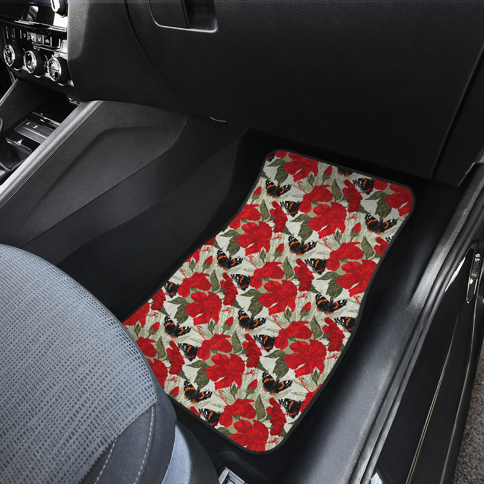 Hibiscus Pattern Print Design 04 Front and Back Car Mats