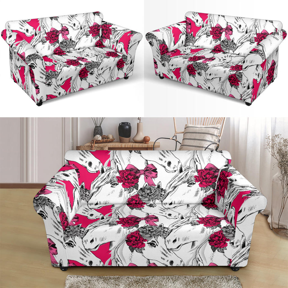 Horse Head Rose Pattern Loveseat Couch Slipcover