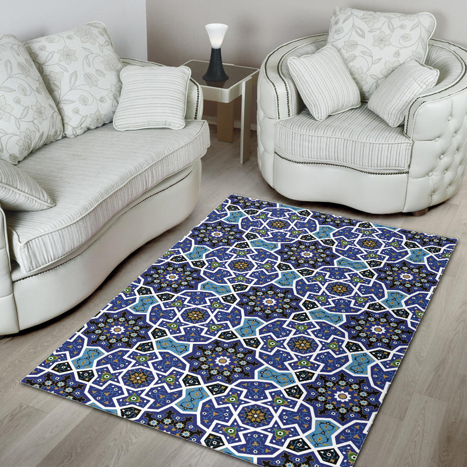 Blue Arabic Morocco Pattern Area Rug