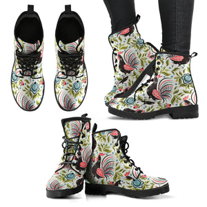 Rooster Chicken Leaves Pattern Leather Boots