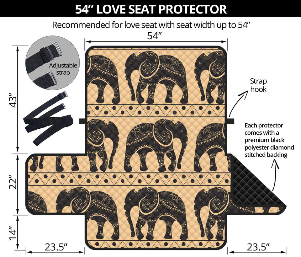 Elephant Pattern Ethnic Motifs Loveseat Couch Cover Protector