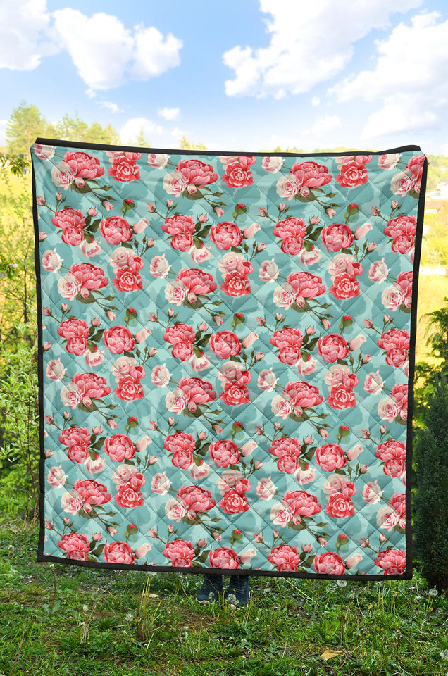 Rose Pattern Print Design 03 Premium Quilt