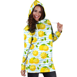 Lemon Pattern Stripe Background Women Hoodie Dress