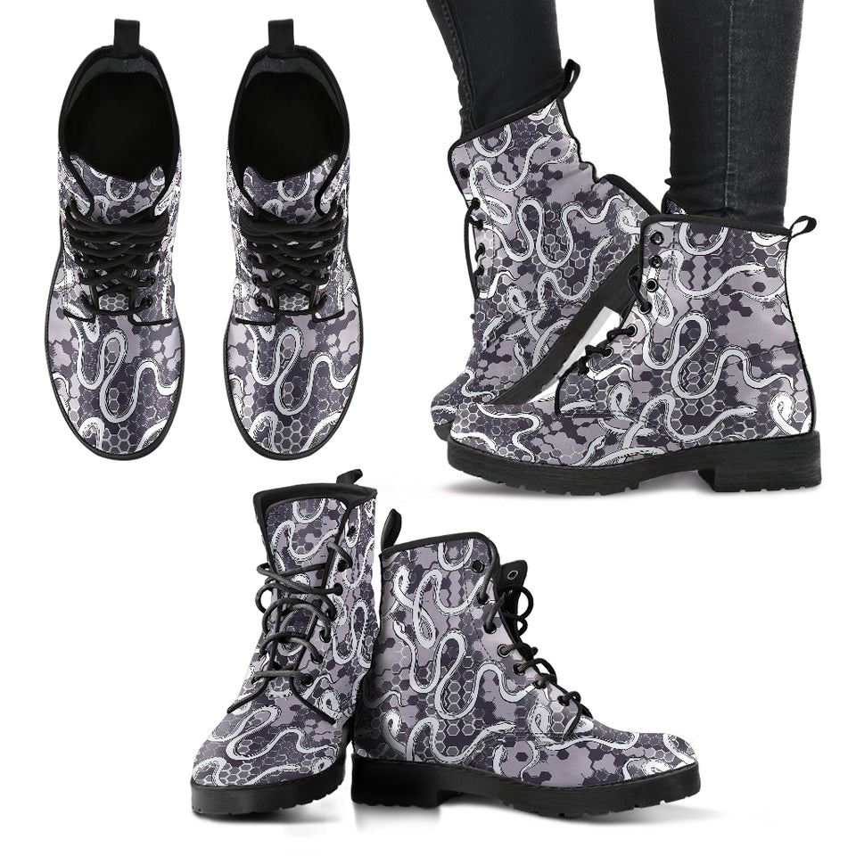 Snake Gray Pattern Leather Boots