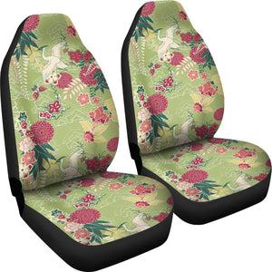 Japanese Crane Green Theme Pattern Universal Fit Car Seat Covers