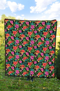 Hibiscus Pattern Print Design 01 Premium Quilt