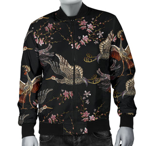 Japanese Crane Pattern Background Men Bomber Jacket