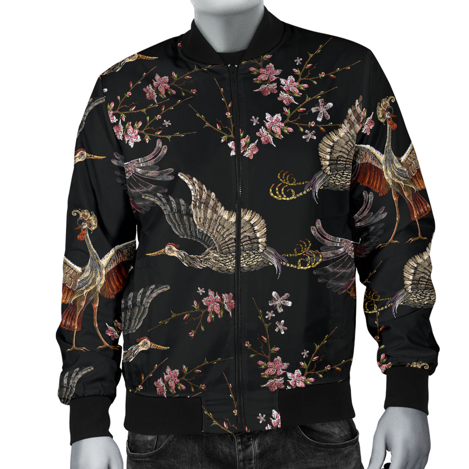 Japanese Crane Pattern Background Men Bomber Jacket