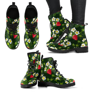 Strawberry Pattern Background Leather Boots