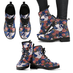 Swan Rose Pattern Leather Boots