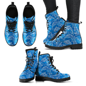 Dolphin Tribal Blue Pattern  Leather Boots