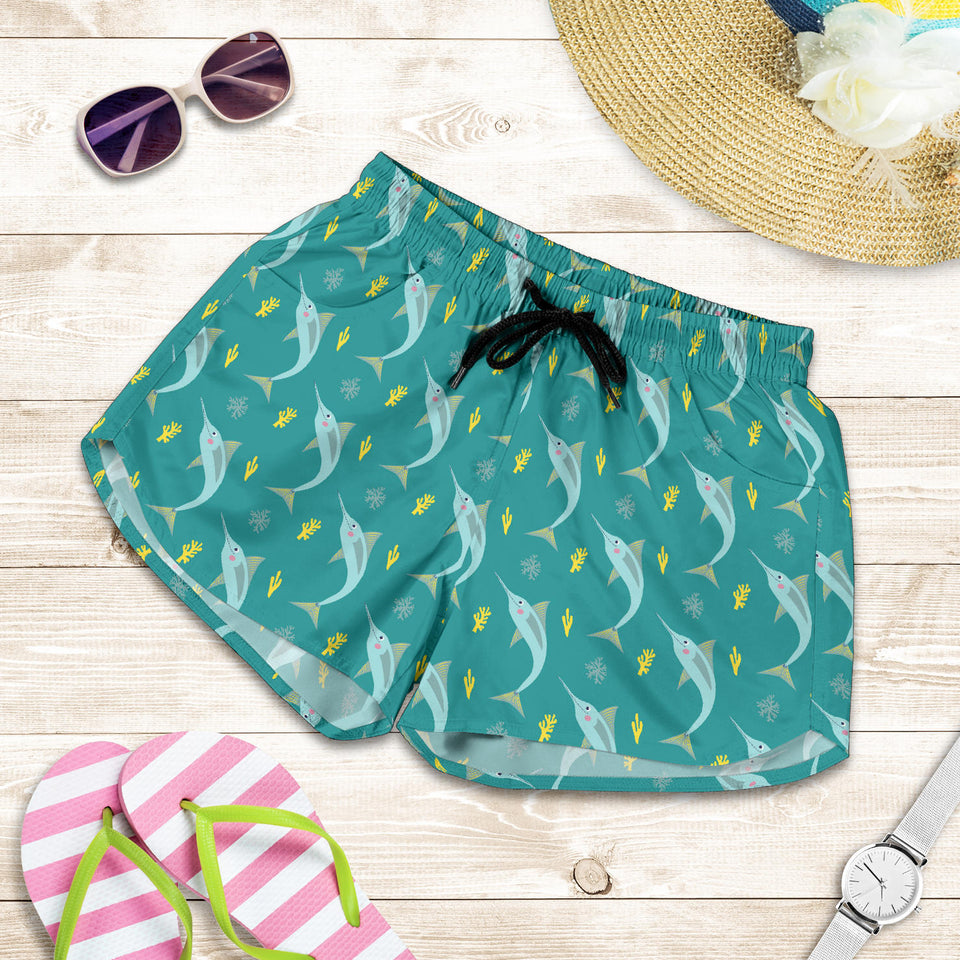 Swordfish Pattern Print Design 04 Women Shorts