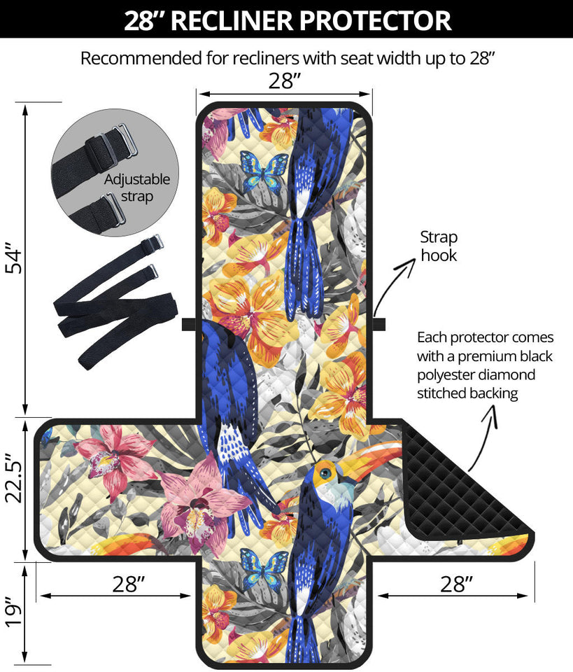 Toucan Leaves Flower Pattern Recliner Cover Protector