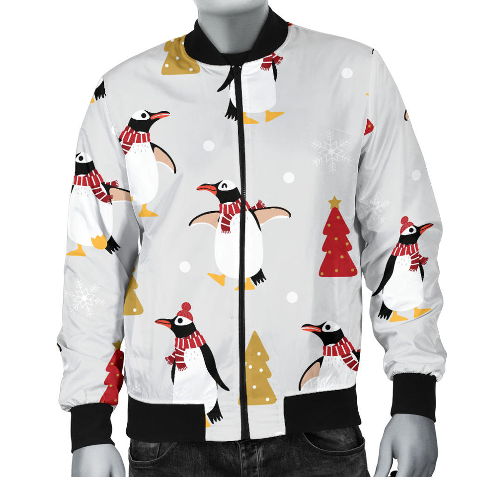 Penguin Christmas Tree Pattern Men Bomber Jacket