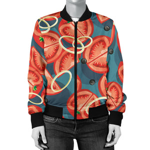 Tomato Pattern Background Women Bomber Jacket