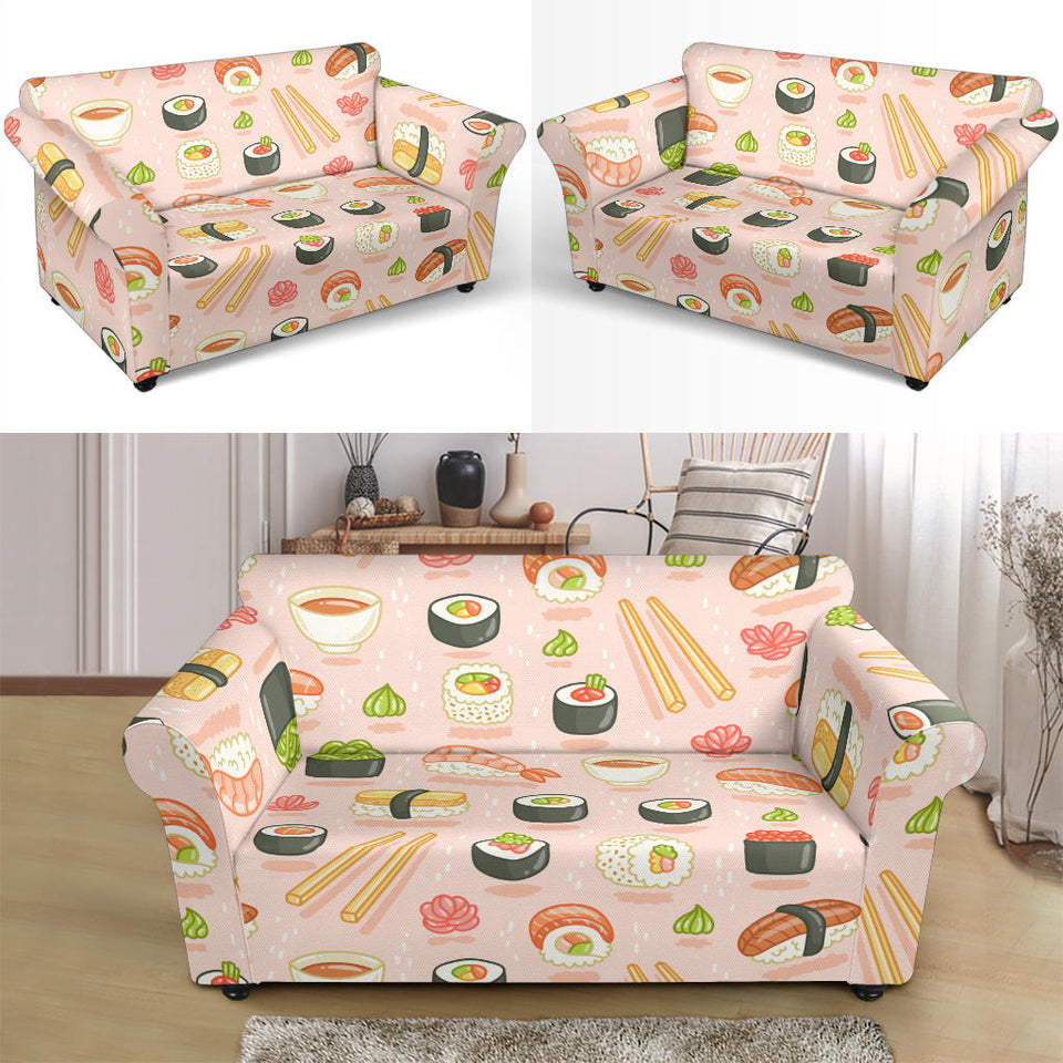 Sushi Pattern Background Loveseat Couch Slipcover