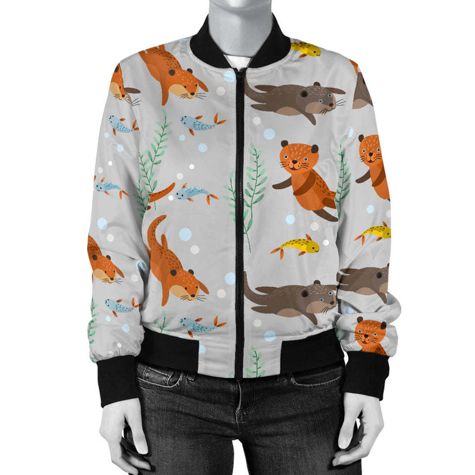 Swimming Fish Otter Pattern Women Bomber Jacket