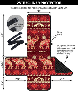 Elephant Red Pattern Ethnic Motifs Recliner Cover Protector