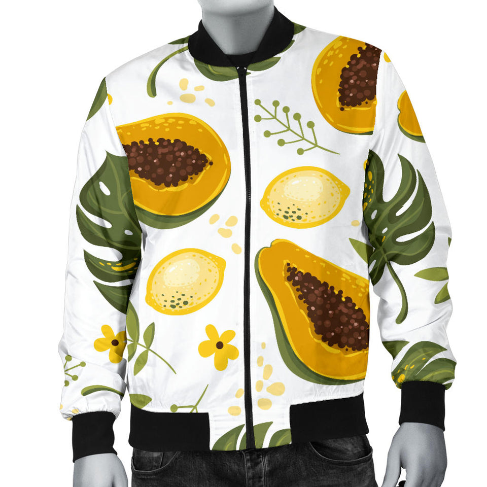 Papaya Leaves Flower Pattern Men Bomber Jacket