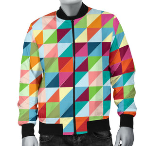 Rainbow Geometric Pattern Men Bomber Jacket