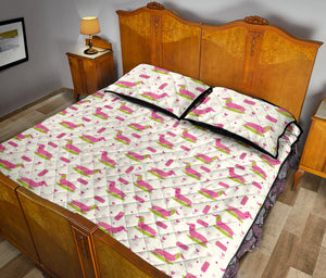 Pink Dachshund Pattern Quilt Bed Set