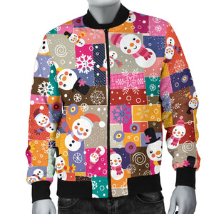 Snowman Colorful Theme Pattern Men Bomber Jacket