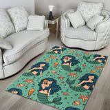 Mermaid Pattern Green Background Area Rug